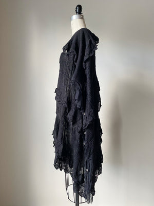 black grafted silk chiffon and alpaca knit tunic