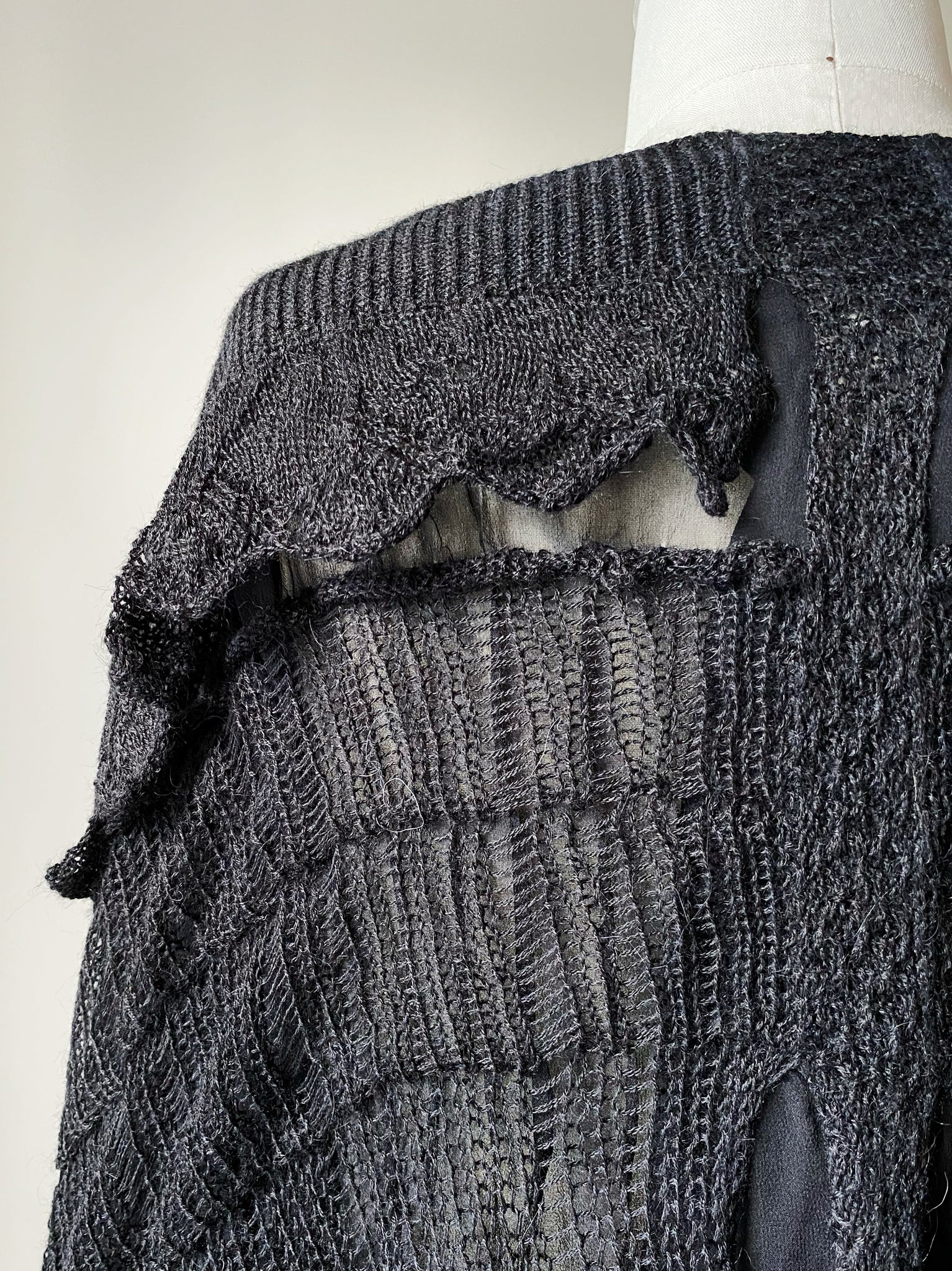 black grafted silk chiffon and alpaca knit tunic