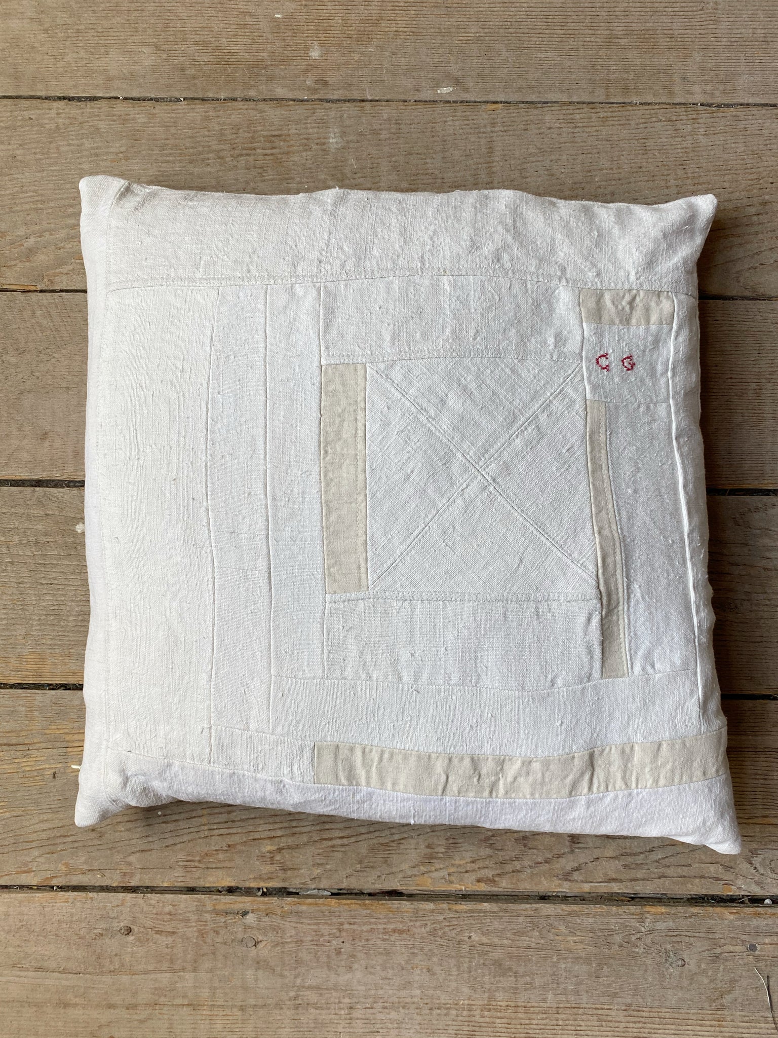 patched linen and cotton french 18th century monogram pillow #3