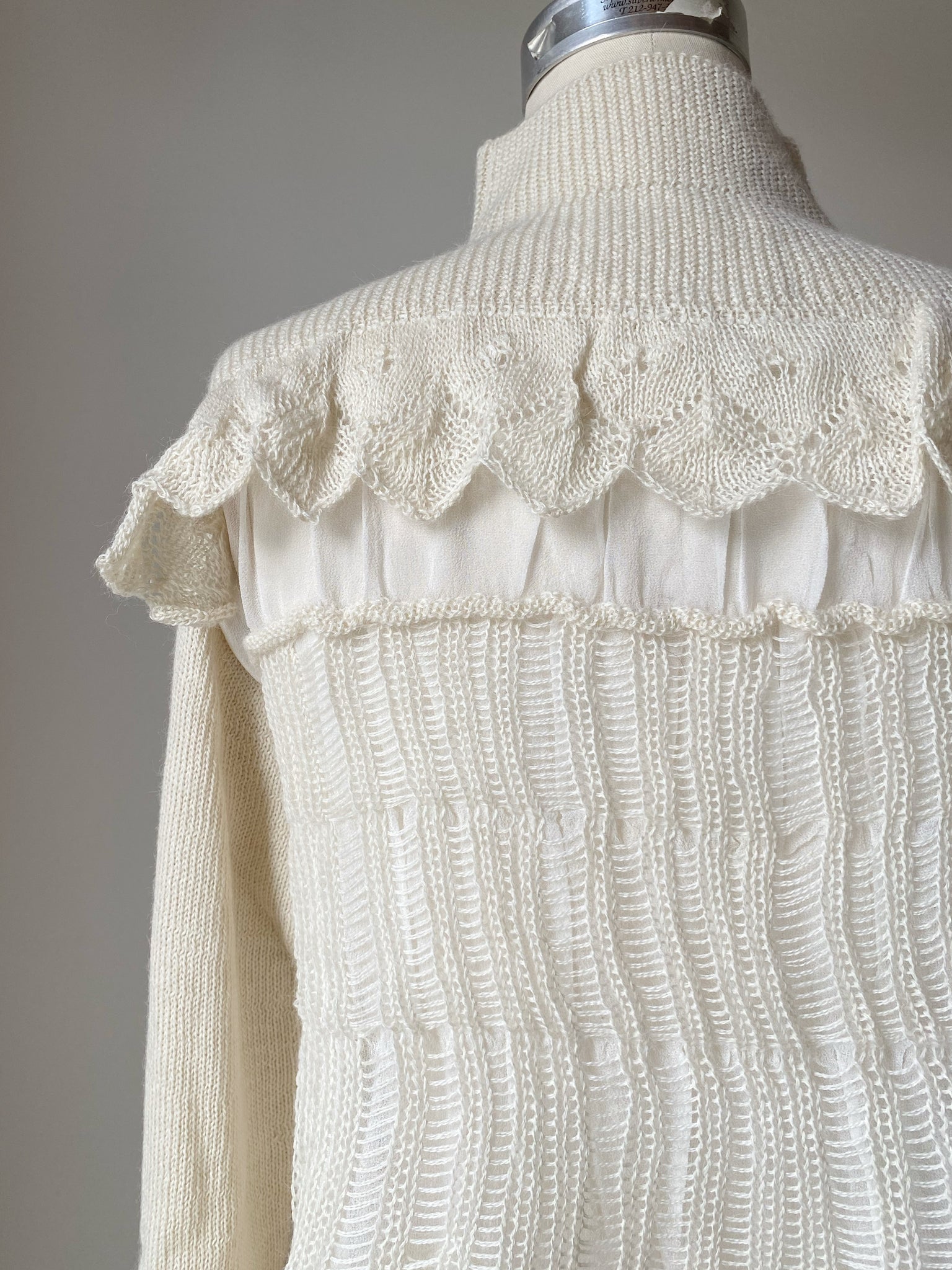 off white grafted alpaca and chiffon victorian cardigan