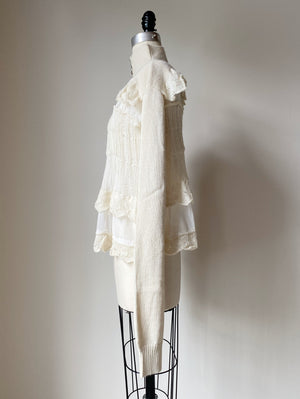 off white grafted alpaca and chiffon victorian cardigan