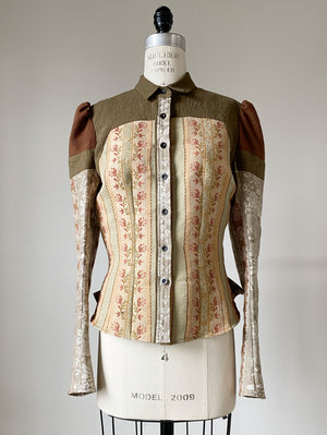 antique cotton jacquard western work shirt
