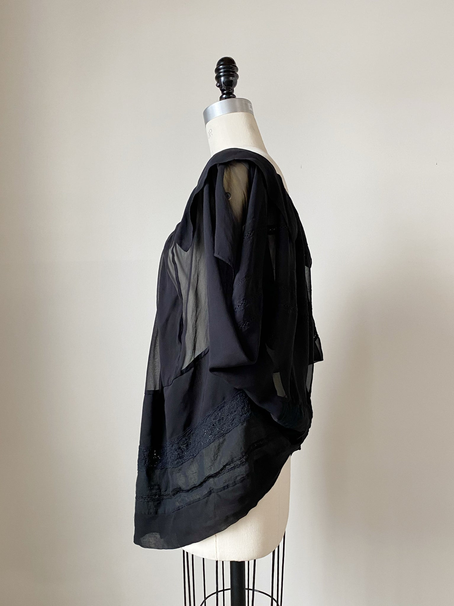 archive abstract vintage silk chiffon and lace cocoon top