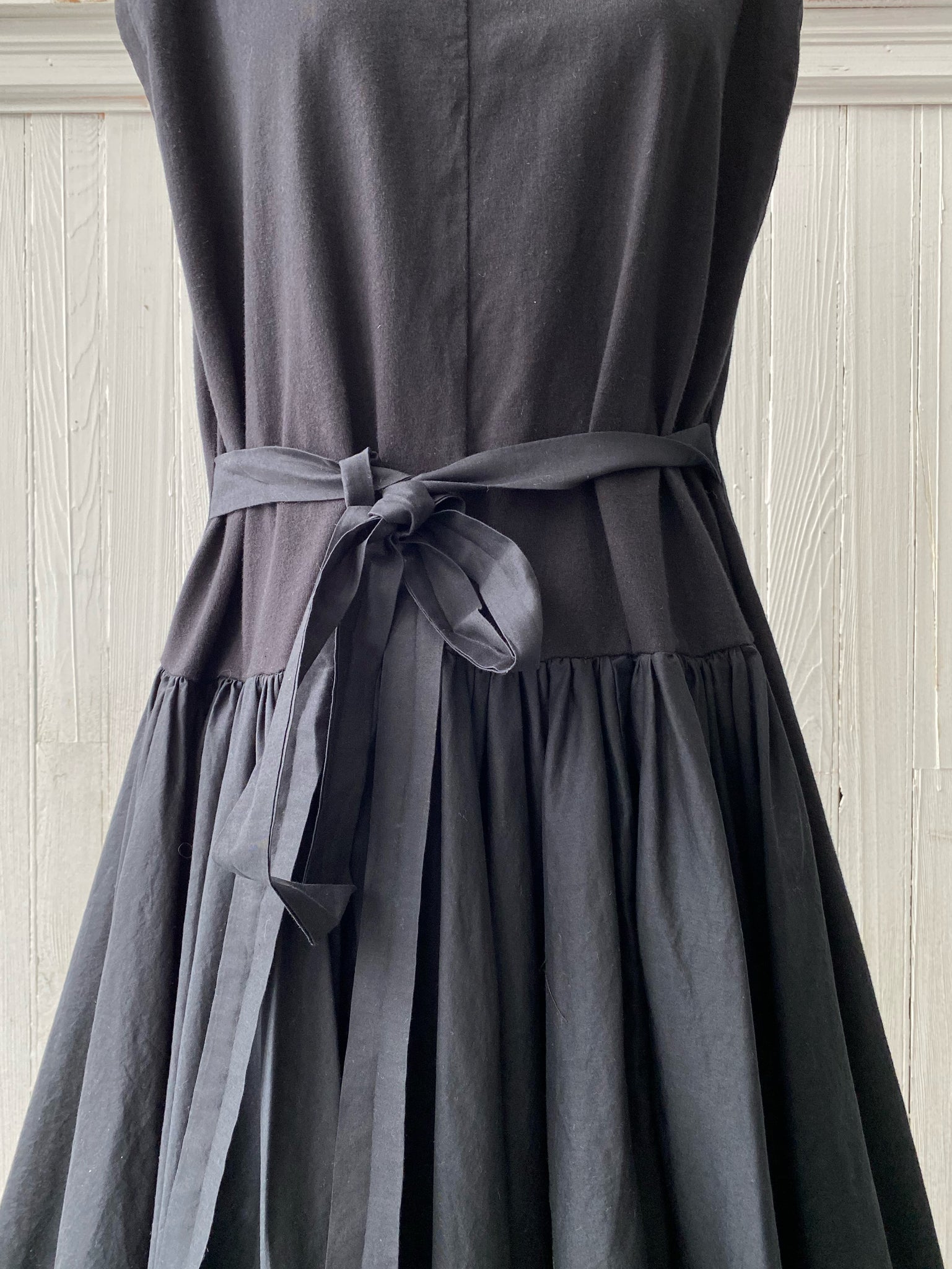 black cotton jersey and organdy t-shirt tie dress