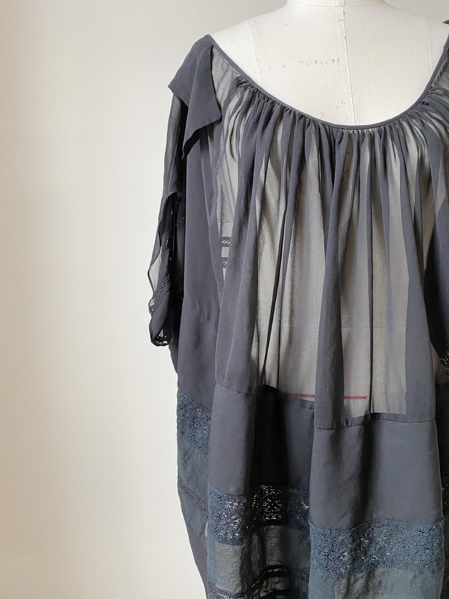 archive abstract vintage silk chiffon and lace cocoon top