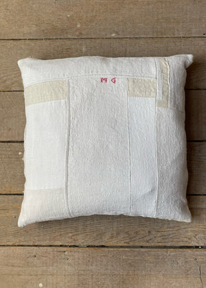 patched linen and cotton french 18th century monogram pillow #4