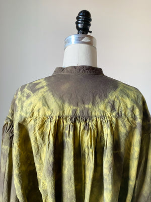 turmeric and tie dye pin tuck peasant shirtdress