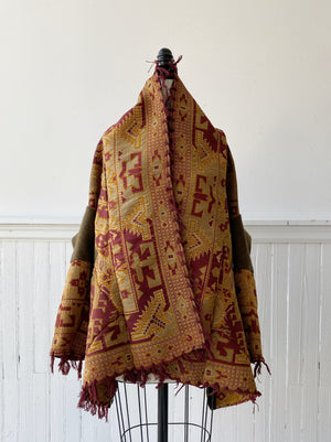 victorian jacquard and army blanket cocoon