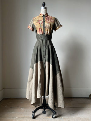 patched 19th century floral amanda dress with ticking