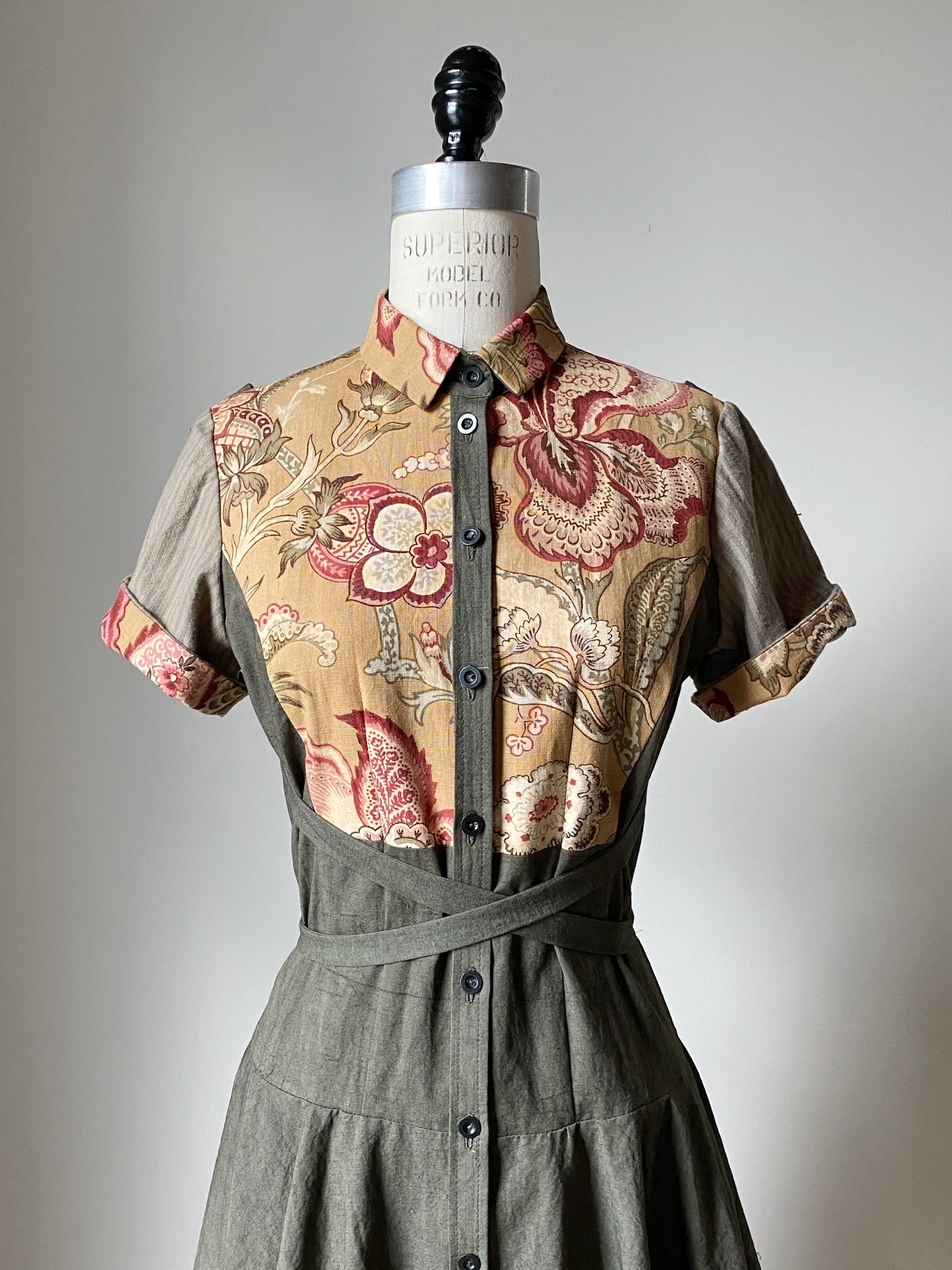 patched 19th century floral amanda dress with ticking