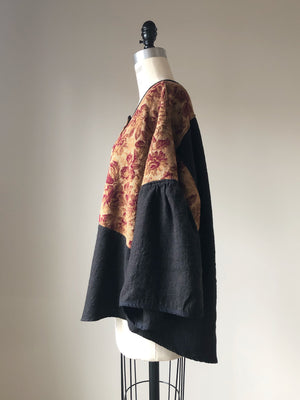 19th century scarlet and rust floral jacquard big shirt
