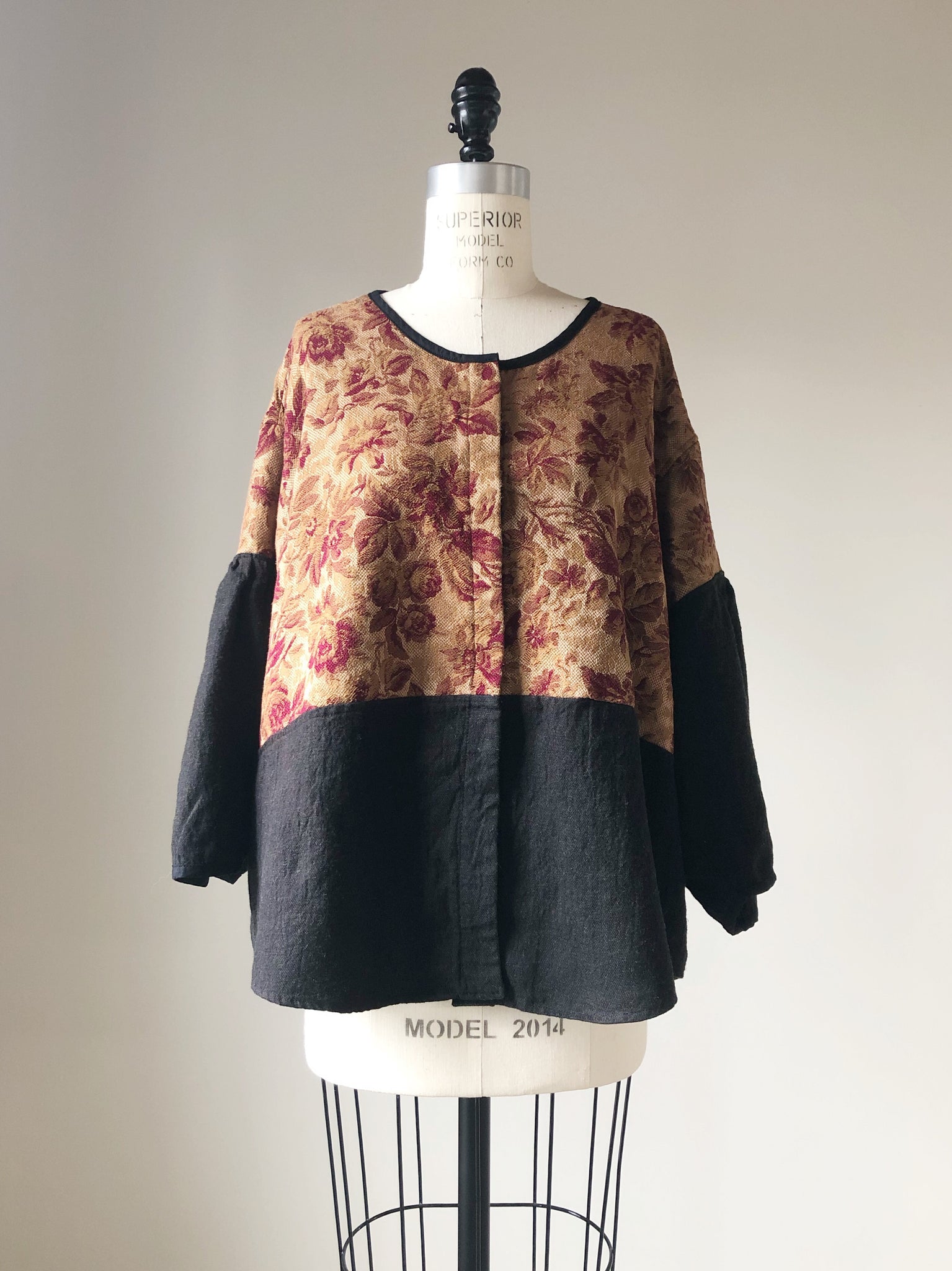 19th century scarlet and rust floral jacquard big shirt