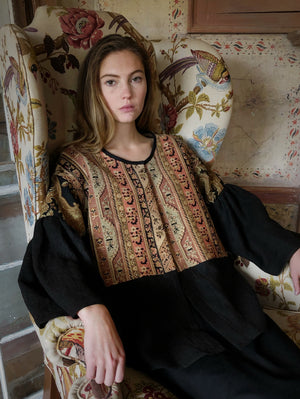 19th century patched french jacquard big shirt