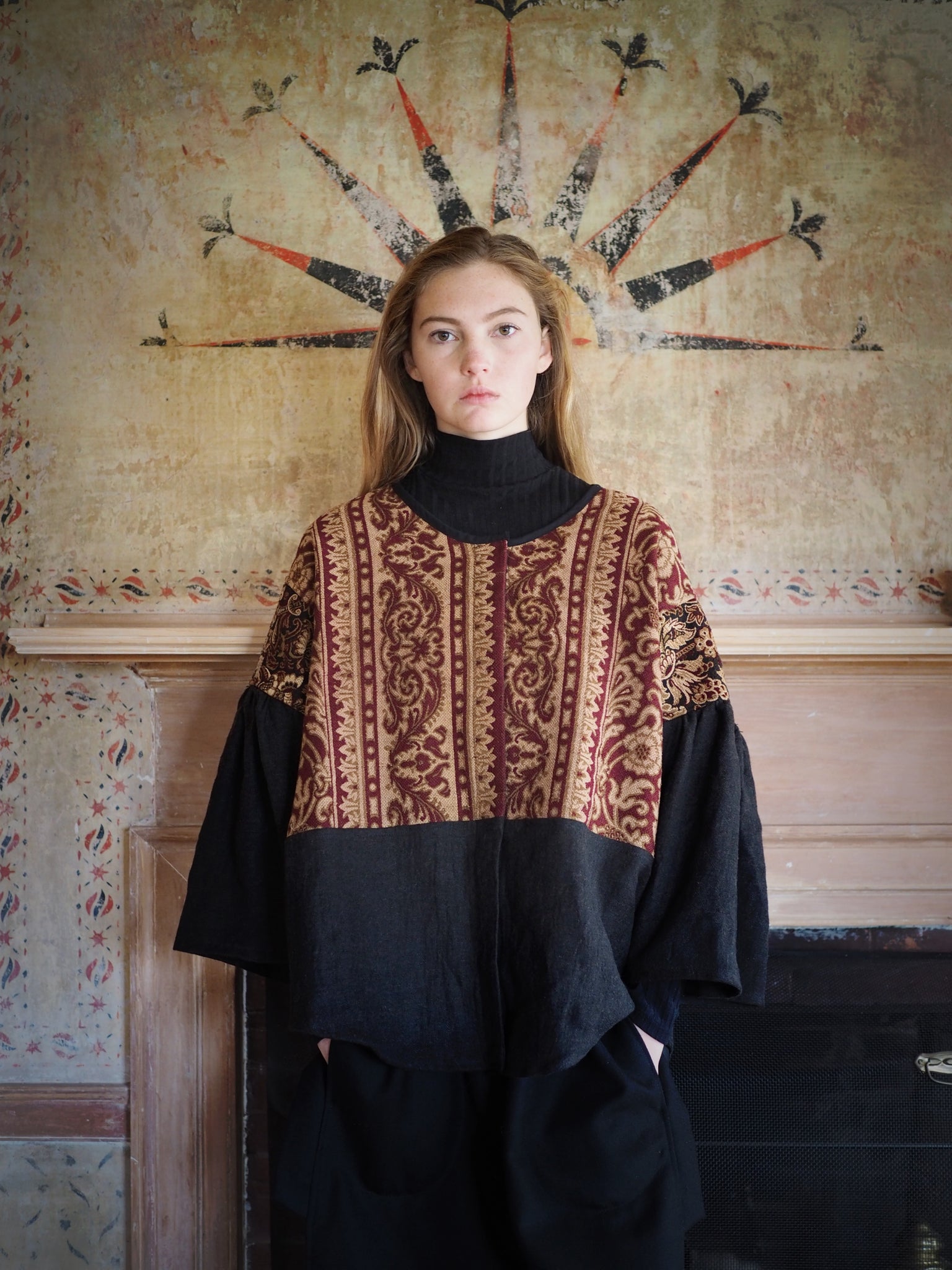 19th century french ]atched jacquard big shirt