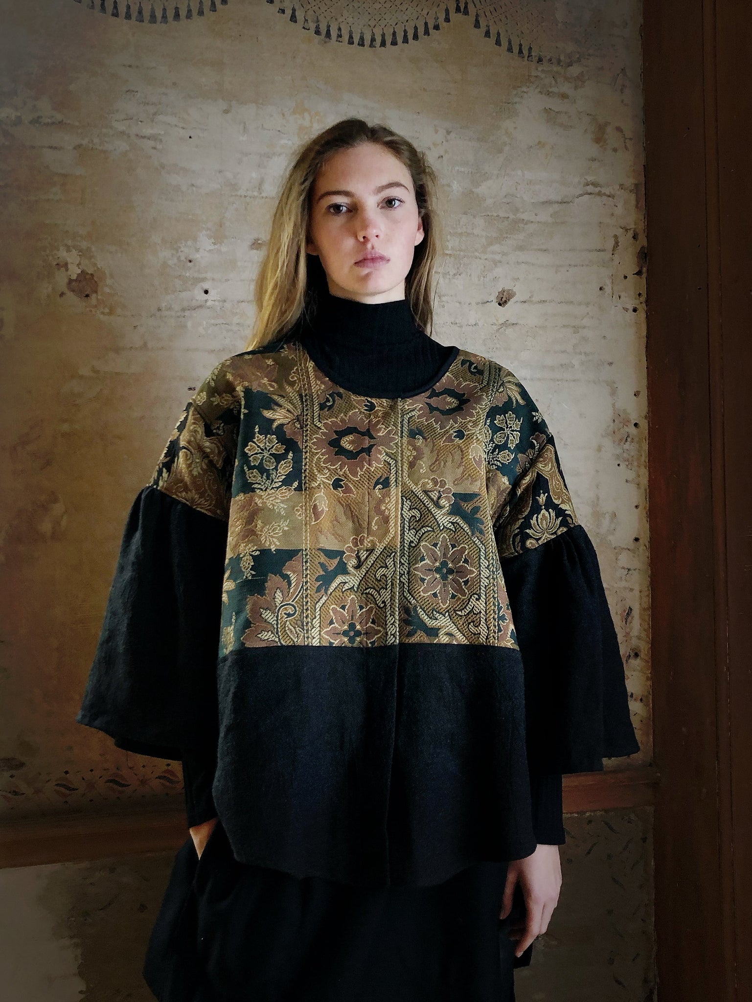 19th century jacobean french jacquards patched big shirt