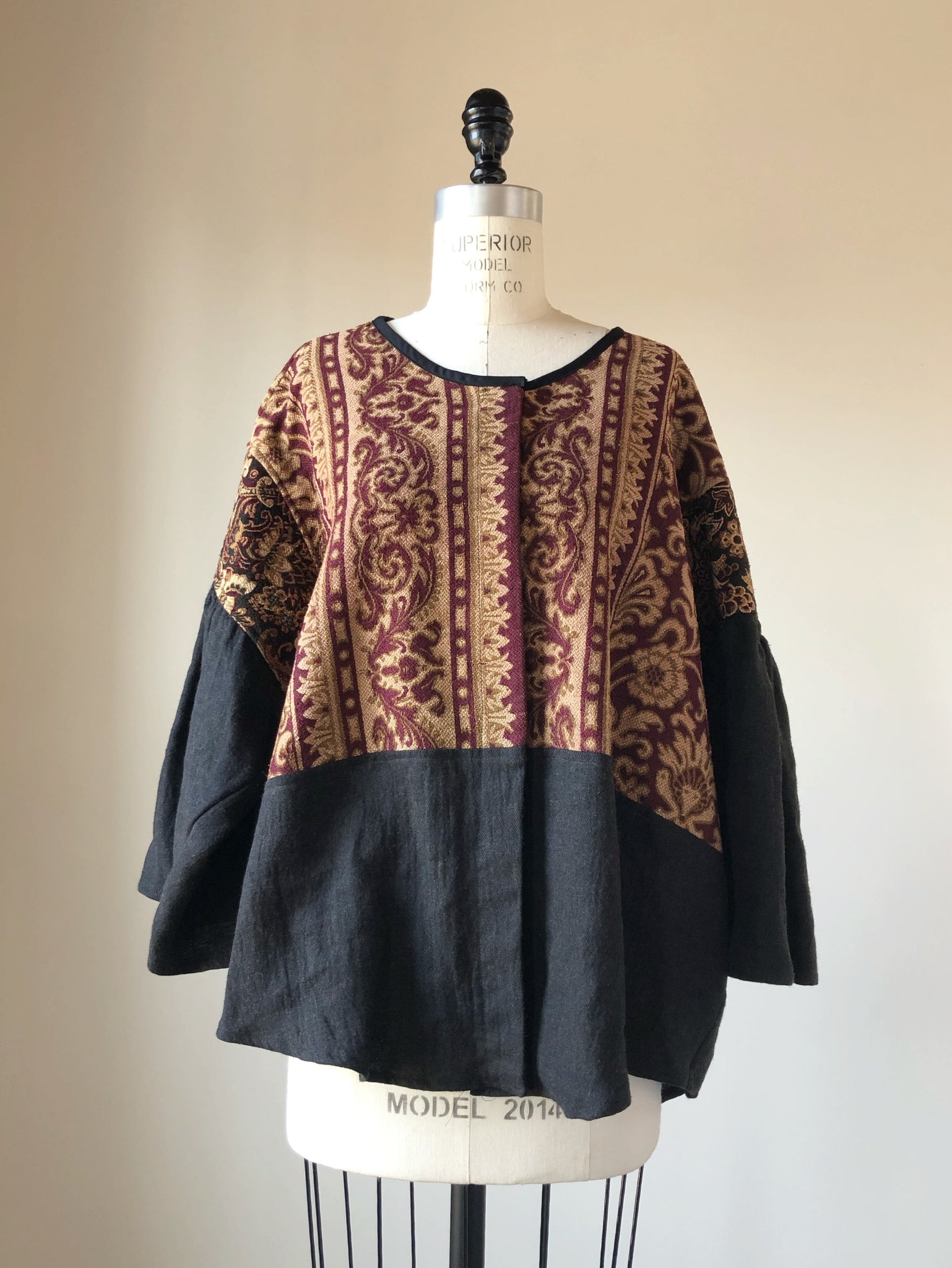 19th century french ]atched jacquard big shirt