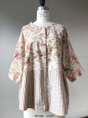 19th century antique floral patched big shirt