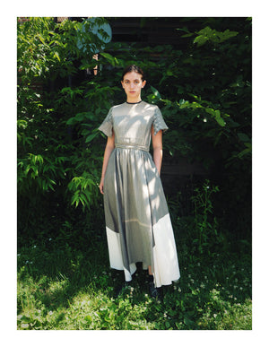 sun bleached ticking and bargello sleeve dress
