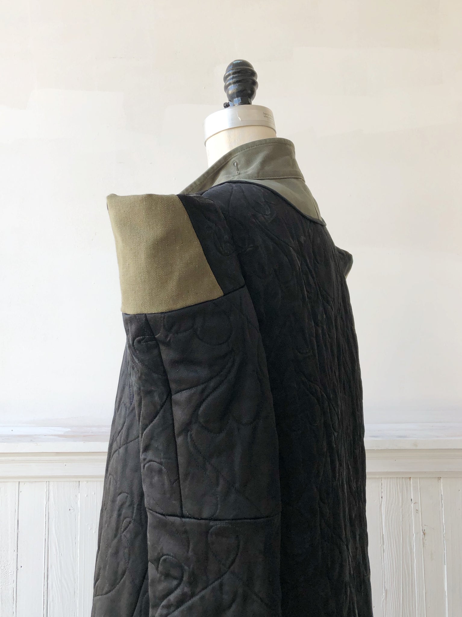 black satin spire sleeve and army coat