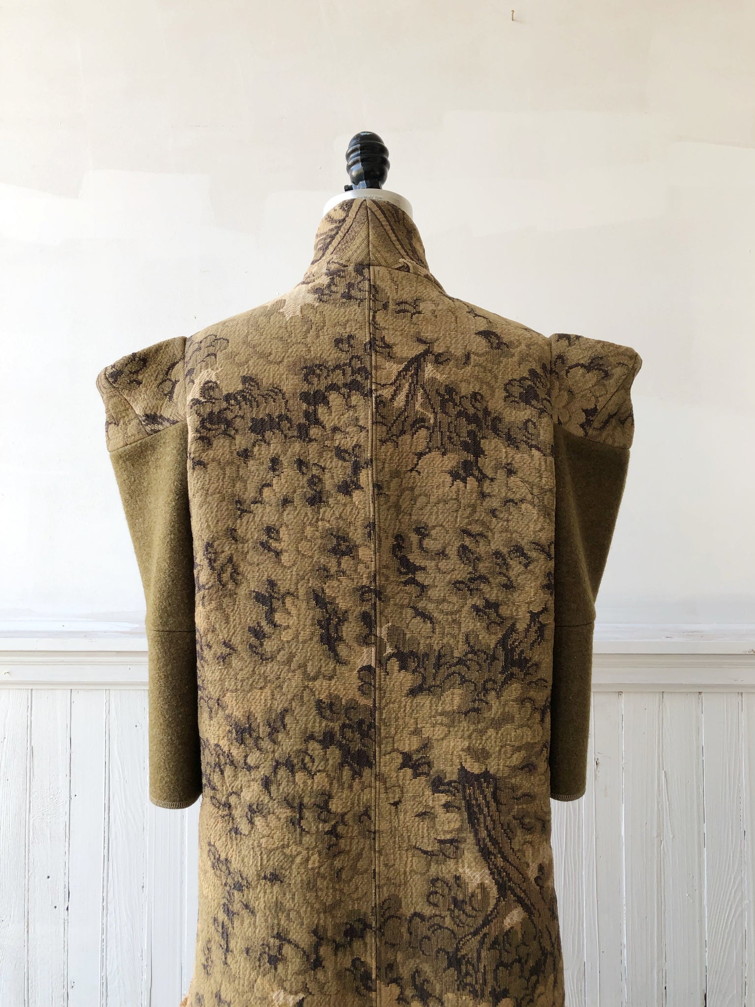 spire sleeve foliage tapestry and army blanket coat