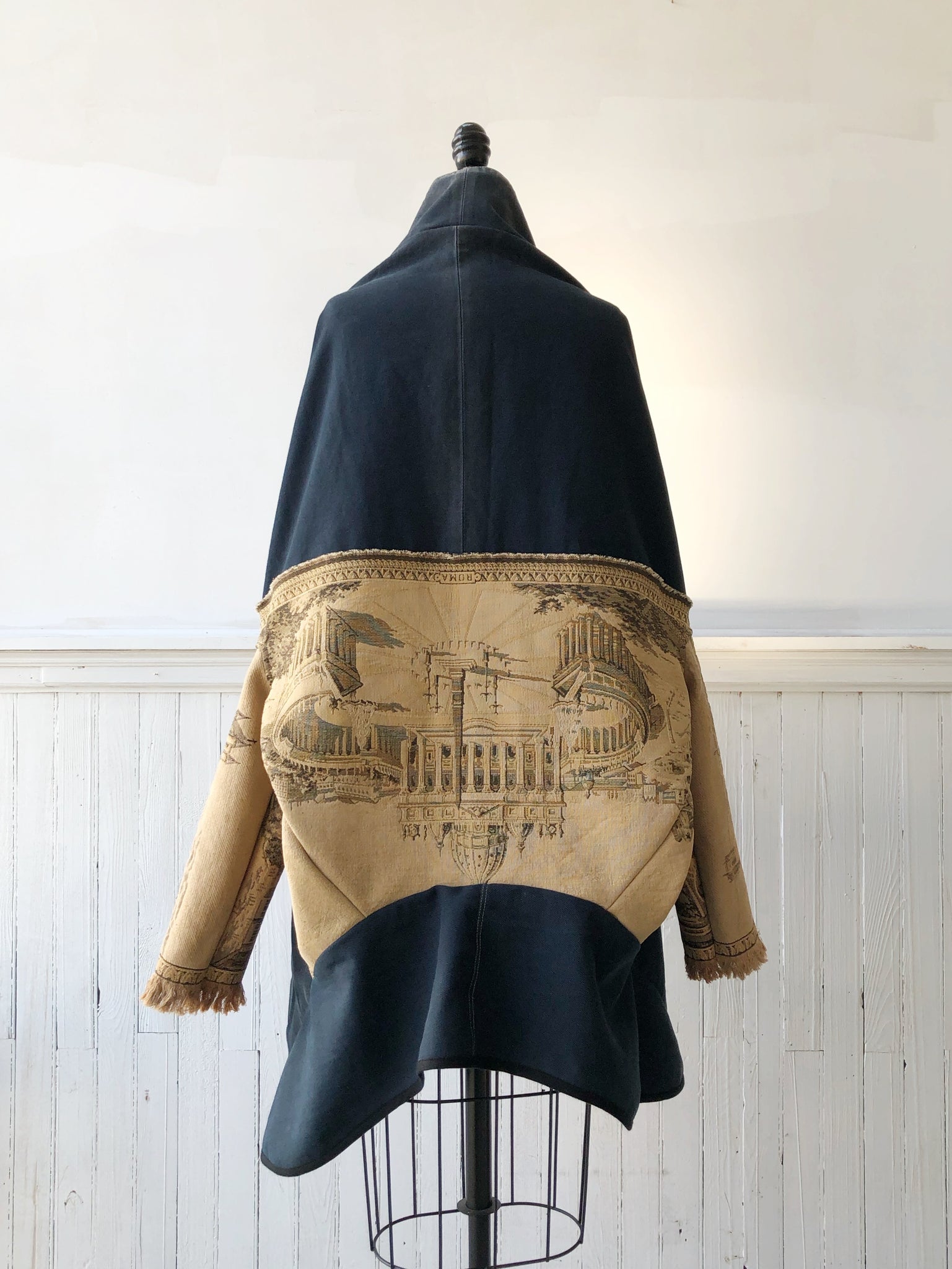 Rome tapestry and archival denim cocoon