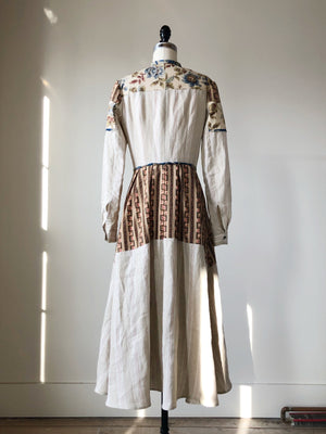 19th century indienne floral and striped linen patched shirt dress size 4