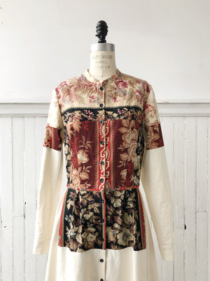 19th century patched French cotton floral and cotton shirt dress size 8