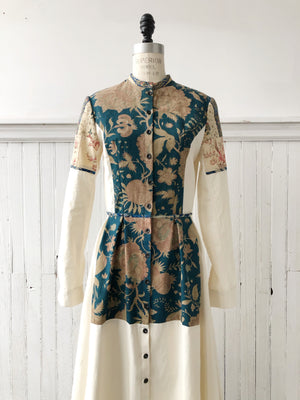 19th century faded turquoise indienne patched shirt dress size 6