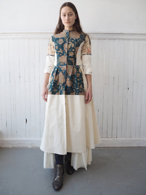 19th century faded turquoise indienne patched shirt dress size 6