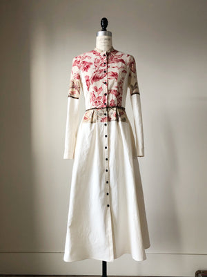 19th century antique toile and cotton shirt dress size 0