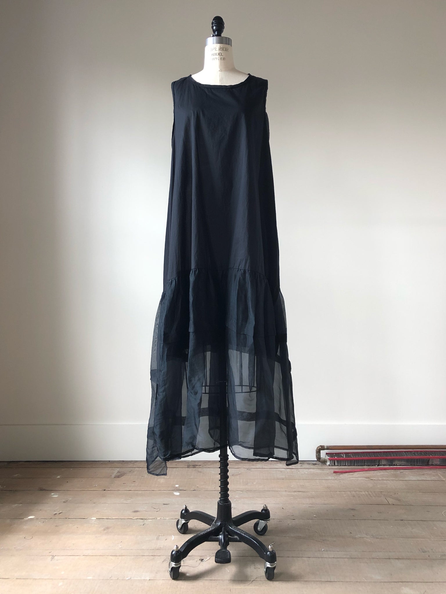 black cotton organdy and silk organza summer dress