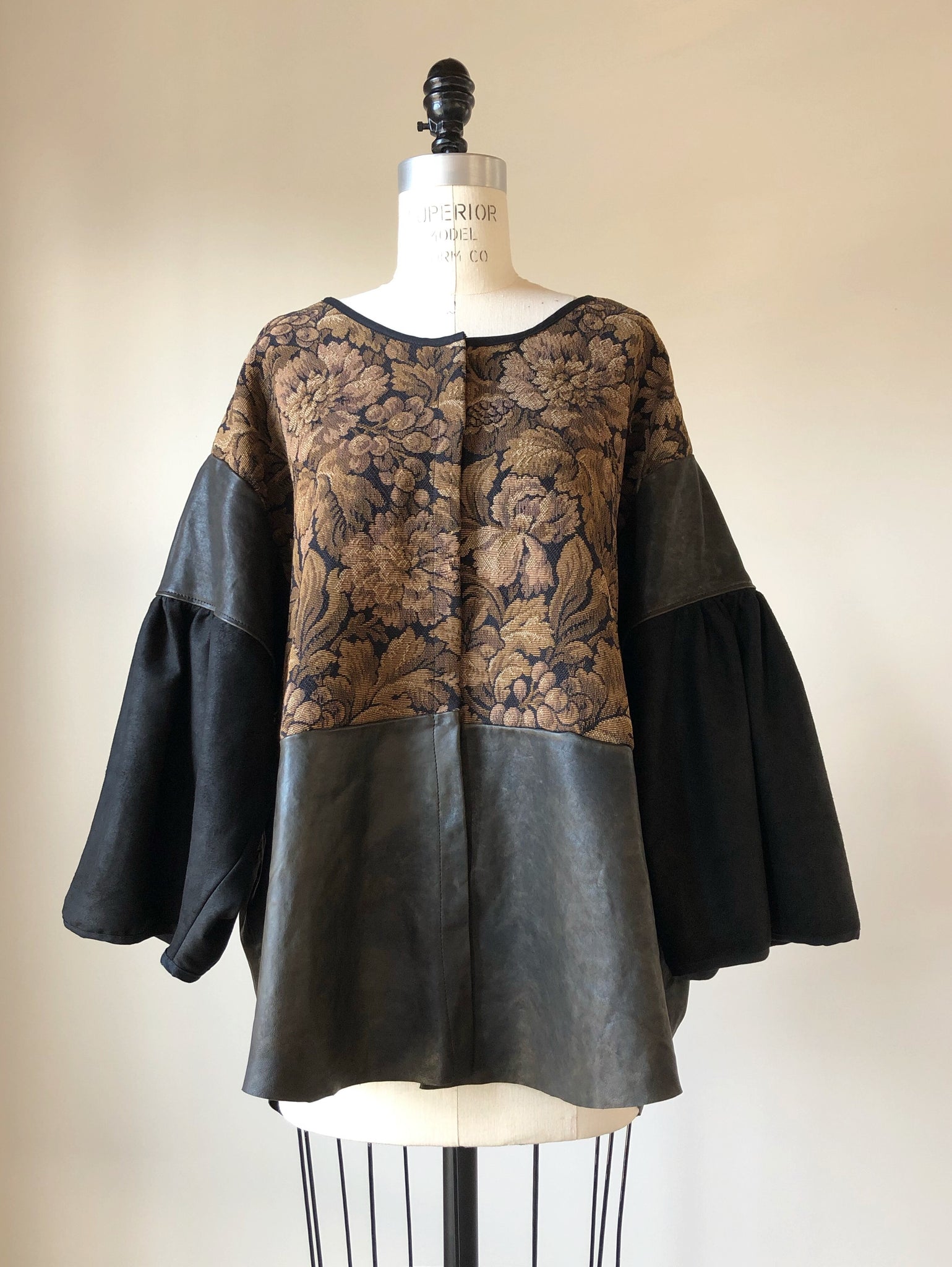 venice tapestry and leather big shirt jacket