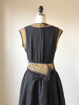 felted linen and wool patched jacquard dress