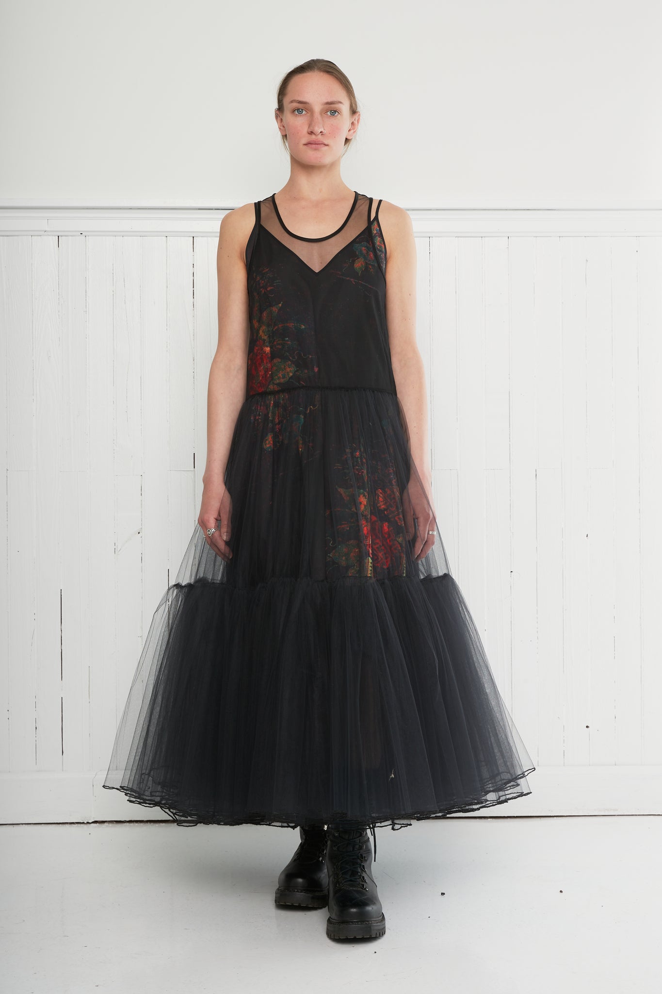 black crinoline slip dress