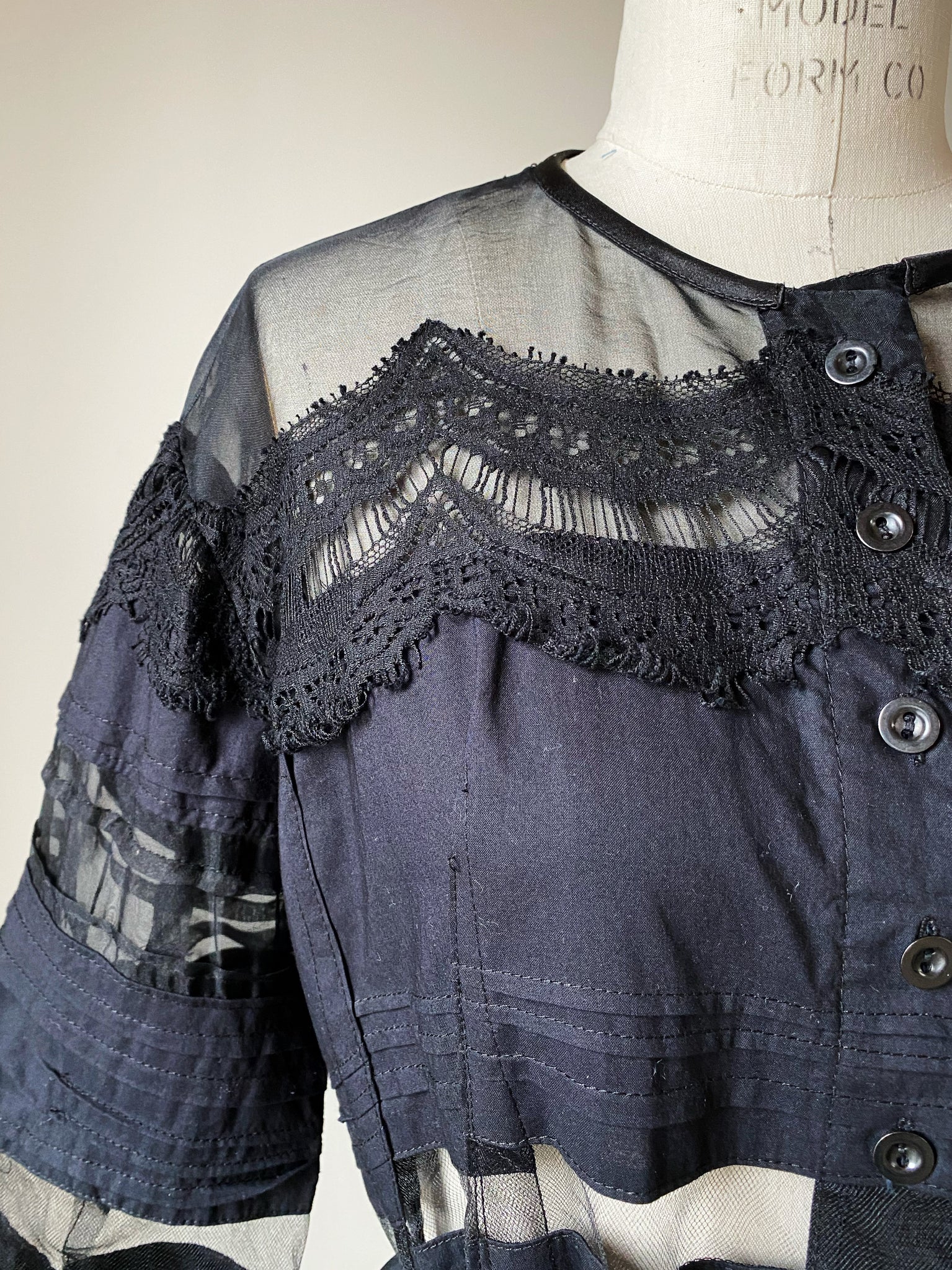 victorian hand pin tucked and patched shirt jacket
