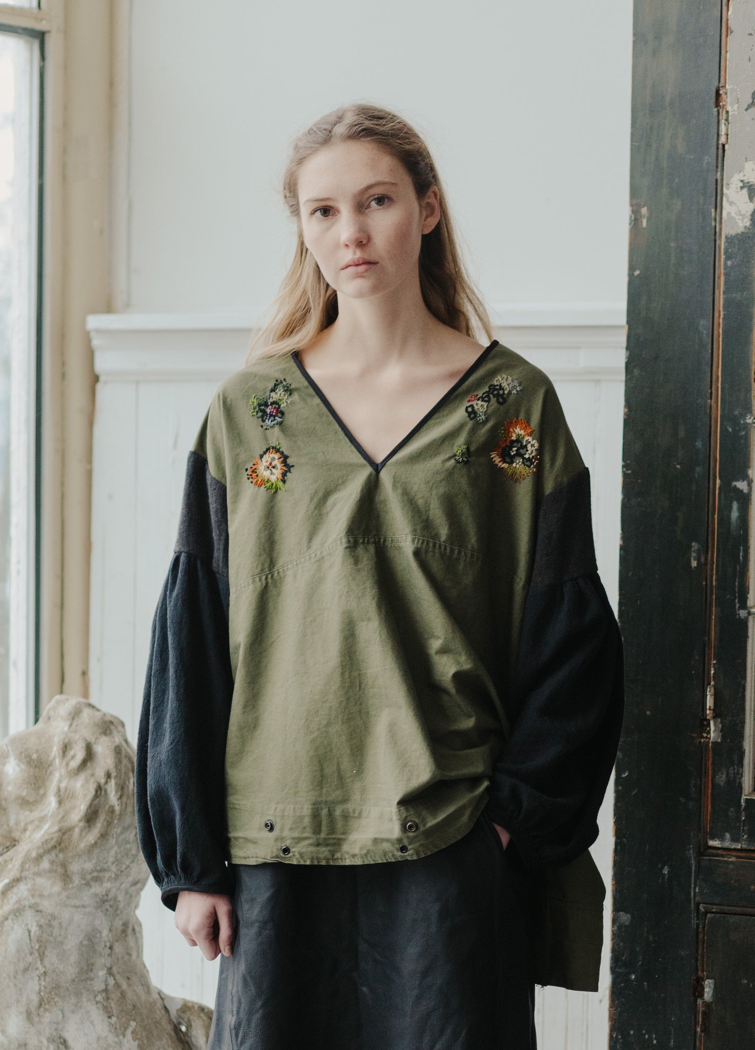embroidered army salvage top