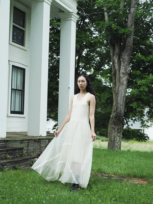 off white tank slip dress with organza pin tucked skirt – garygraham422