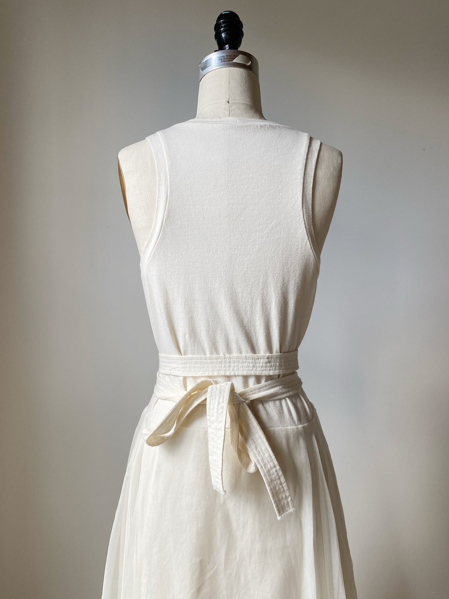 off white tank slip dress with organza pin tucked skirt